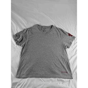True Religion Gray Short Sleeved Graphic Print V Neck T Shirt Large